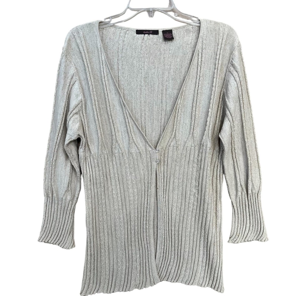 Heather B Cardigan Sweater Womens XL Cream Knit Long Sleeve Cottagecore Casual